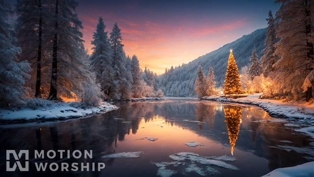 Christmas Glow Mountain Stream Sunset