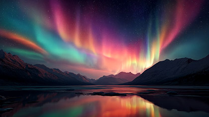 Mountain Lake Colorful Aurora