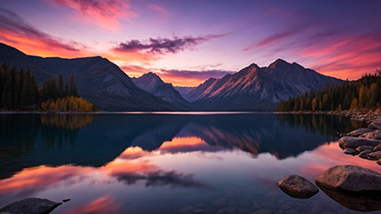 Mountain Lake Pink Purple Sunset