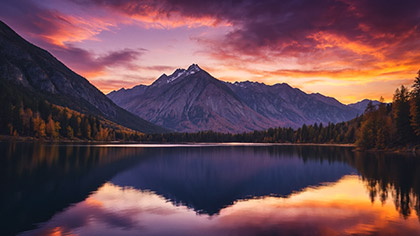 Mountain Lake Purple Sunset