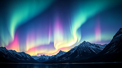 Mountain Lake Teal Green Aurora