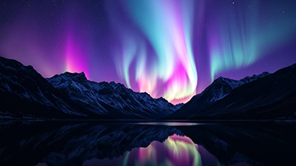 Mountain Lake Teal Pink Aurora